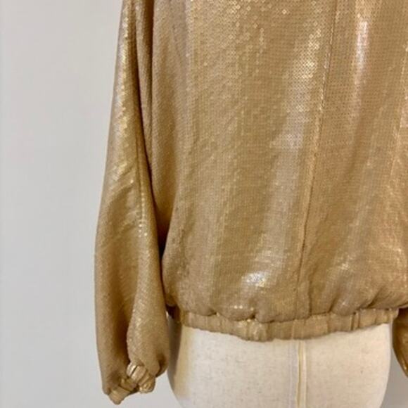 GIBSON Gold Crop Sequin Zip Up Bomber Style Jacket Size XS - Picture 11 of 14
